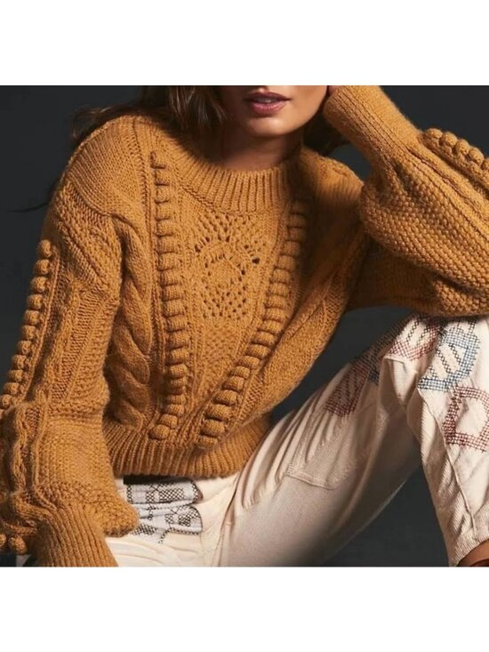 Anthropologie Sweaters - By Anthropologie Cropped Cable-Knit Sweater Brown Size XS